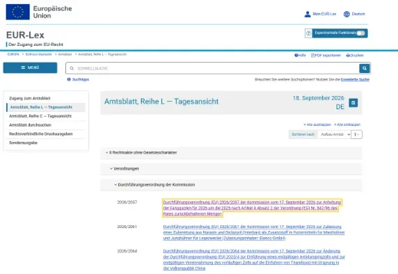 Screenshot des EU-Amtsblatts auf EUR-Lex